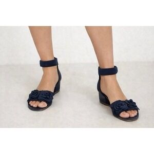 Caprice Navy Blue Suede Floral Wedge Sandals Women's Size 6.5
